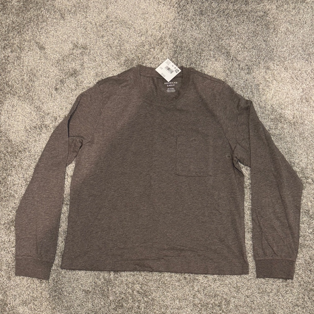 American Eagle Heather Brown Long Sleeve Comfy T-Shirt